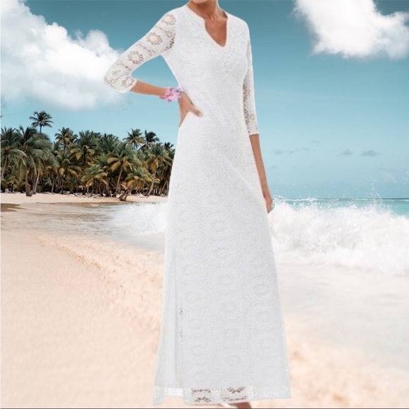 Lilly Pulitzer XS Sharrie Caftan Resort White King Street Lace Maxi  3/4 Sleeve - Picture 1 of 16